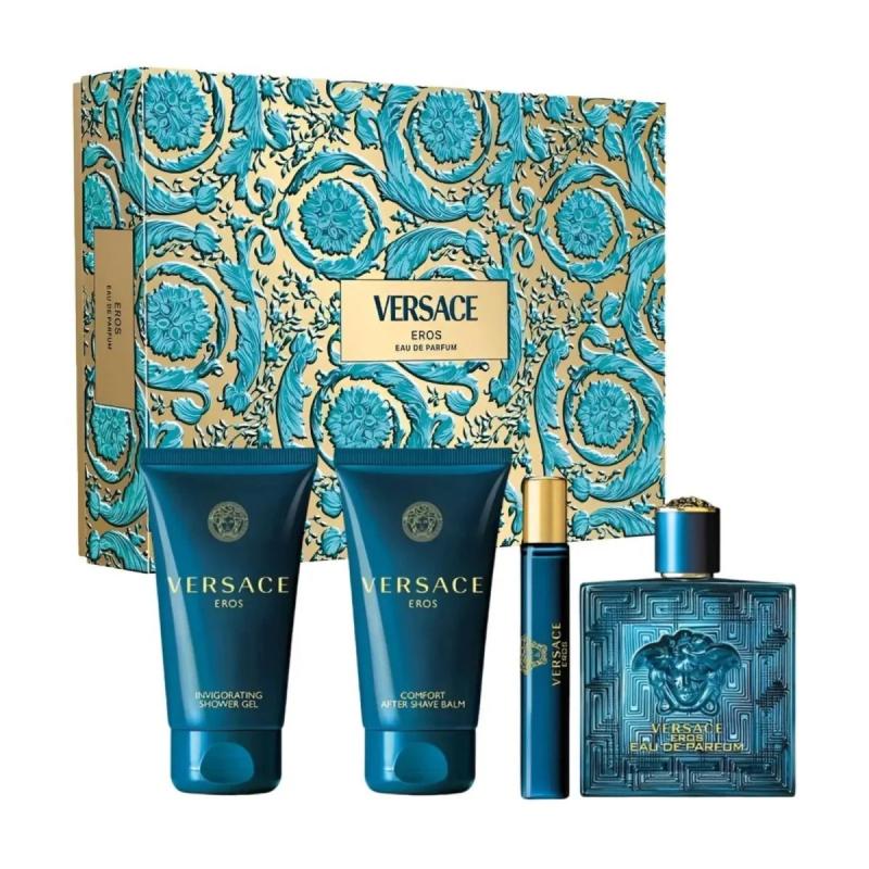 GIFT/SET EROS 4 PCS.  100ML EDP, 75ML GEL, 75ML BALM, 10ML TRAVEL SPRAY FOR MEN. DESIGNER:VERSAC By VERSACE For Men