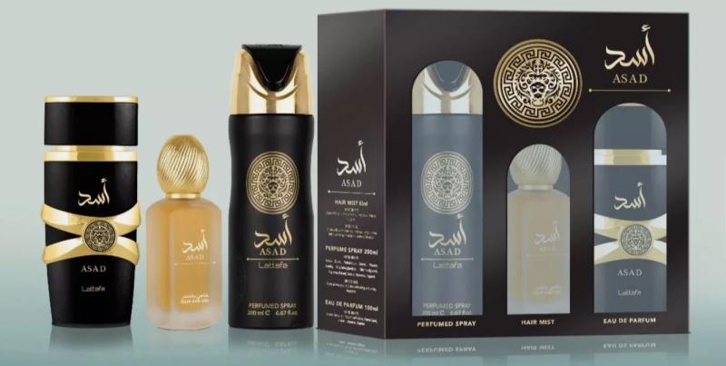 LATTAFA ASAD 3 PC SET: 3.4 EDP SPRAY + 6.8 DEO SPRAY + HAIR MIST FOR MEN. BY  FOR 