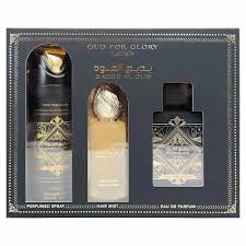 LATTAFA BADEE AL OUD FOR GLORY 3 PC SET: 3.4 EDP SPRAY + 6.8 DEO SPRAY + HAIR MIST FOR MEN. BY  FOR 