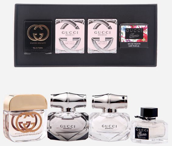 GIFT/SET GUCCI 4 PCS.  5ML BLOOM EDP + 2 X 5ML FLORA GORGEOUS GARDENIA FOR WOMEN. DESIGNER:GUCC